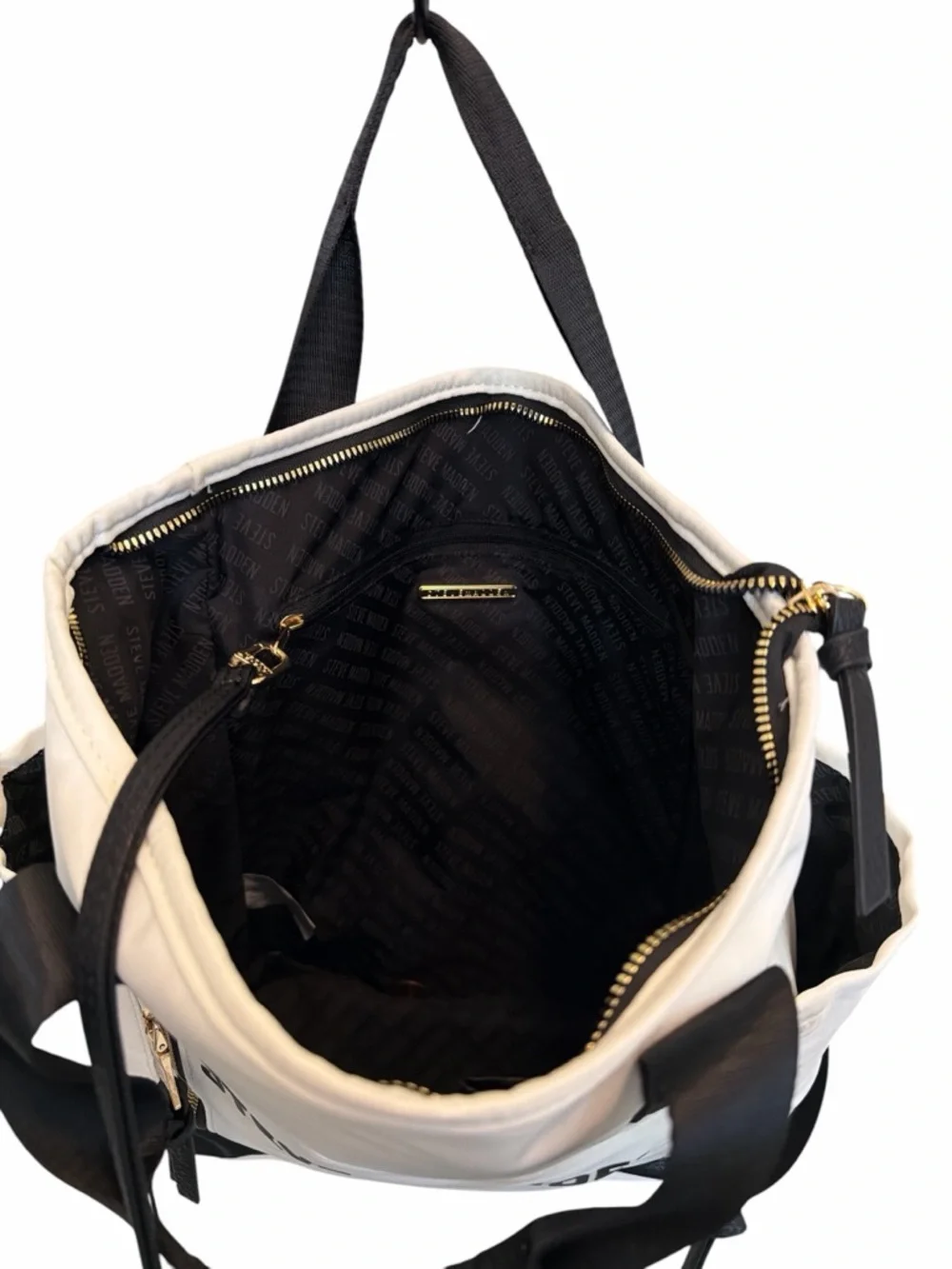 🖤 Steve Madden Travel Bag Backpack Convertible Tote Cream Black Large - Picture 8 of 11